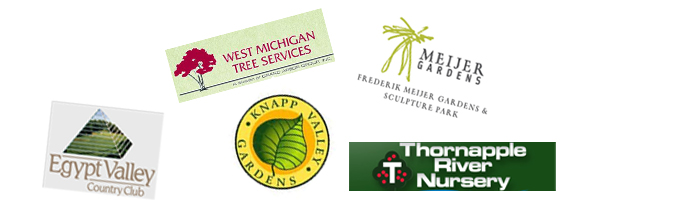 Partners include Meijer Gardens, Thornapple River Nursery, West Michigan Tree Service, Egypt valley Golf Course, Knap Valley Gardens