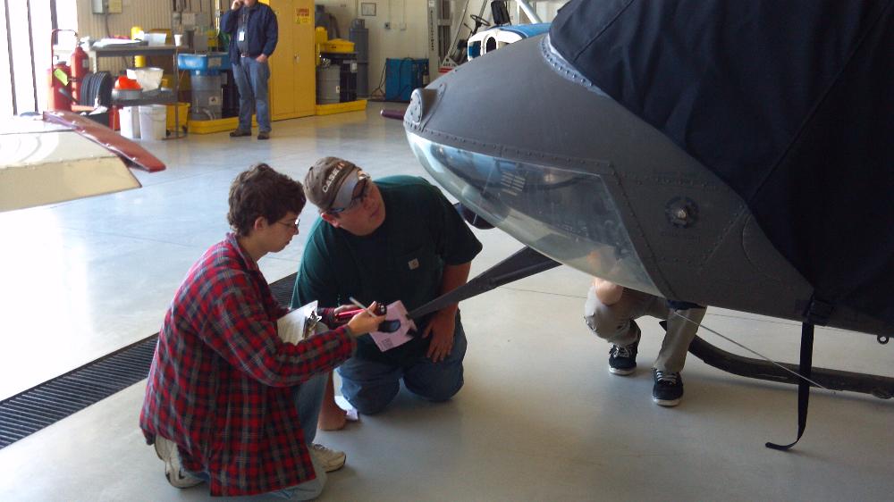 Students are introduced to the helicopter at the aviation center.