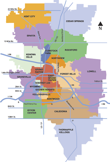 Kent ISD districts color map