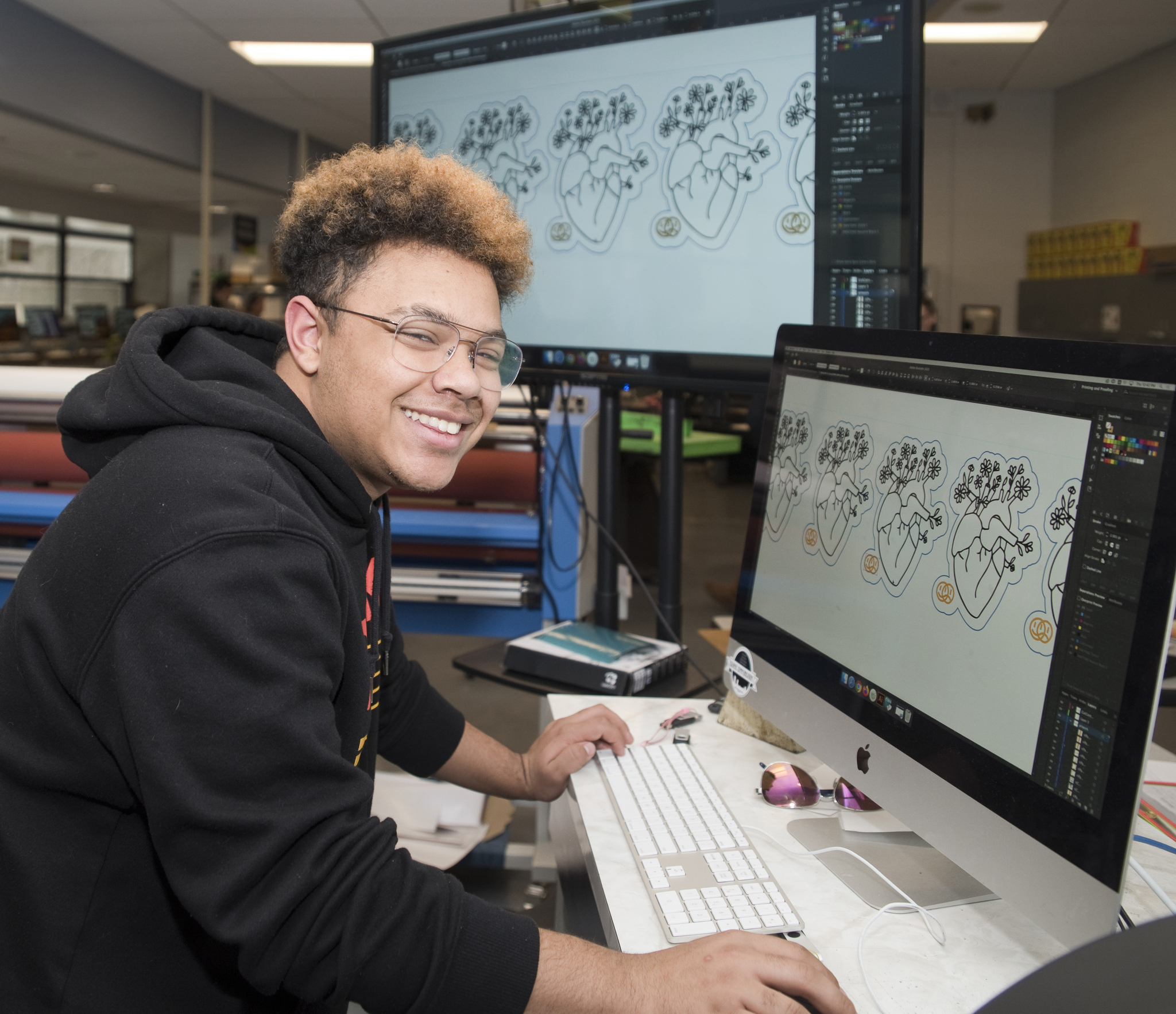 Student at plotter station